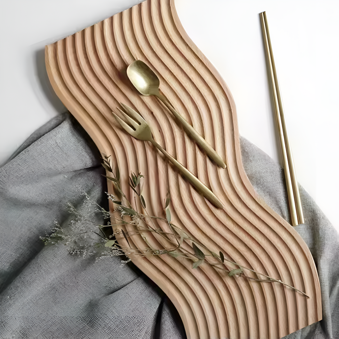 Nordic Wooden Ripple Serving Tray With Curved Edges