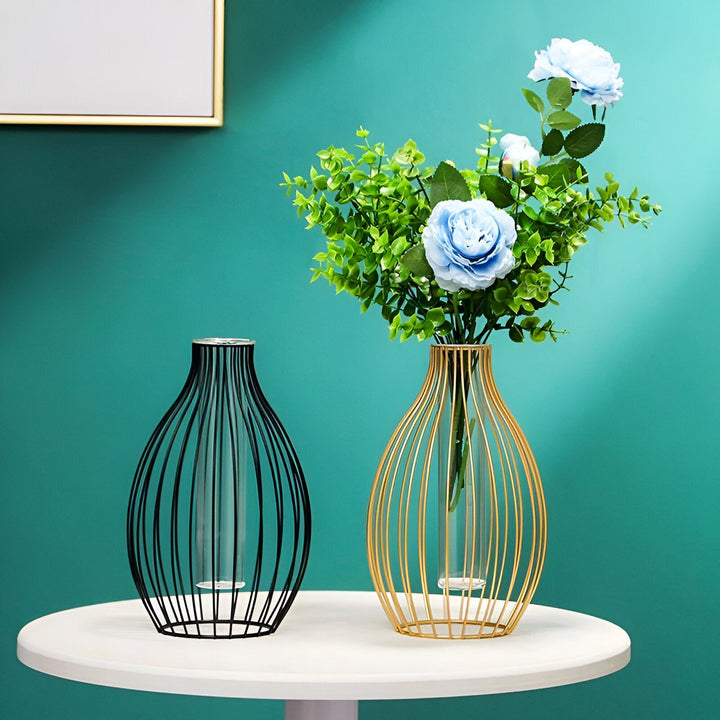 contemporary Geometric Metal and Glass Vase With Detachable Tube