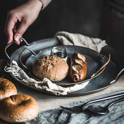 Industrial Metal Serving Tray With Handle Cutouts
