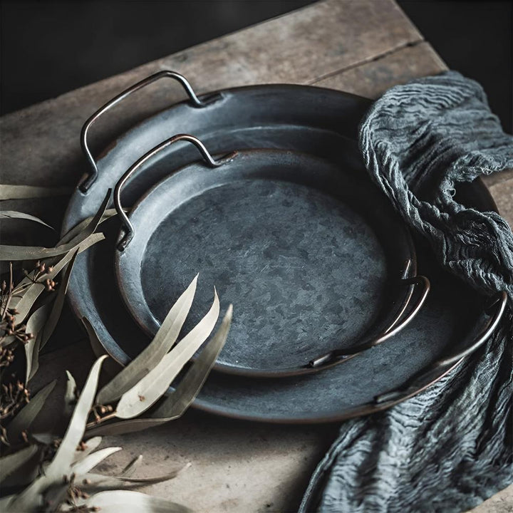 Industrial Metal Serving Tray With Handle Cutouts