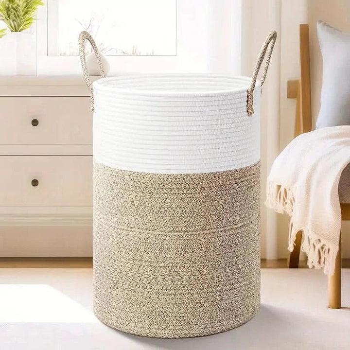 Minimalist Cotton Rope Laundry Basket With Sturdy Handles