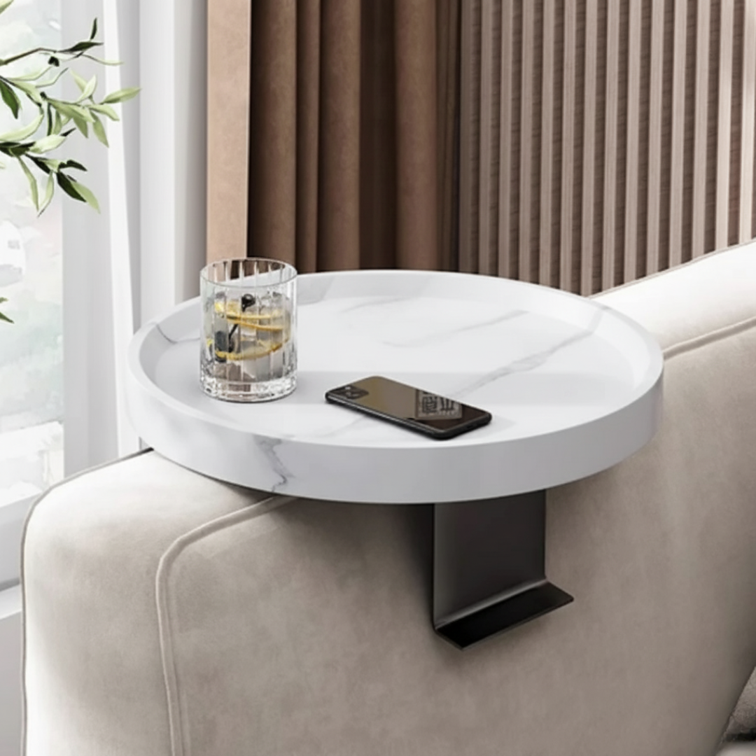 Contemporary Walnut Wood Armrest Tray With Clamp Attachment