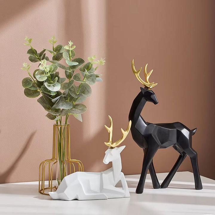 Geometric Resin Deer Figurine With Gold Antlers