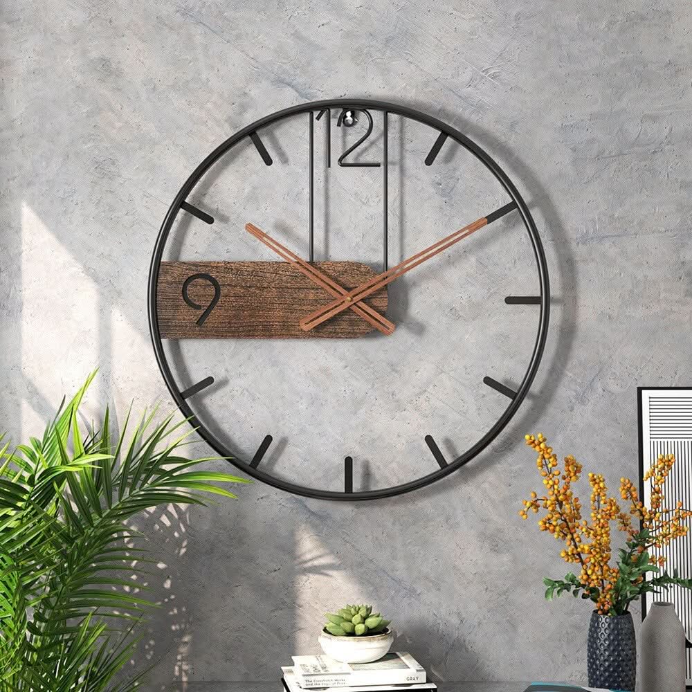 Minimalist Wood and Metal Wall Clock With Large Open Face