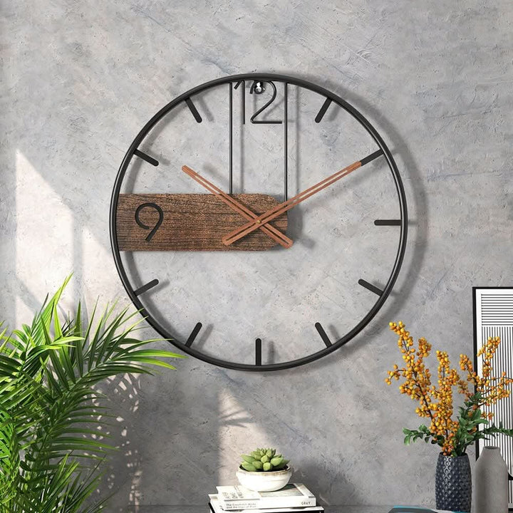 Minimalist Wood and Metal Wall Clock With Large Open Face