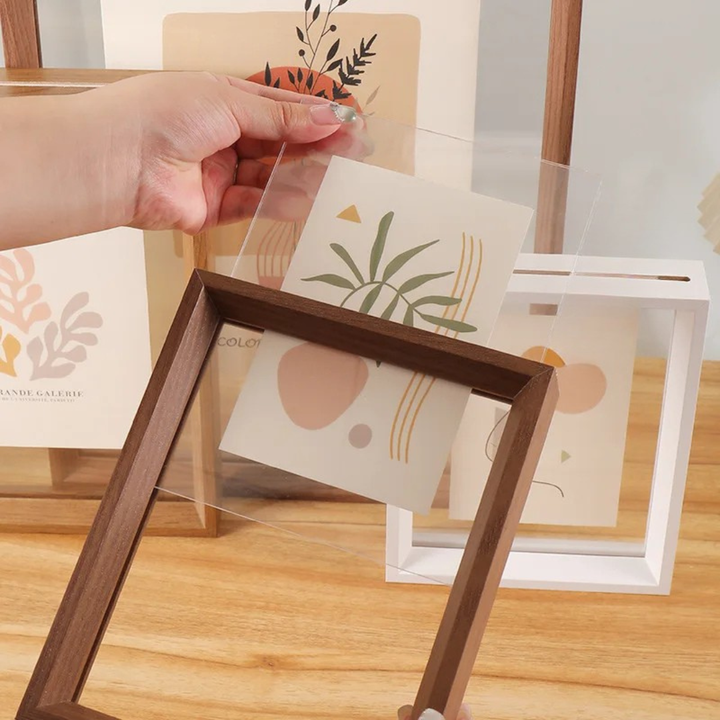 Minimalist Double-Sided Acrylic Photo Frame With Wooden Frame