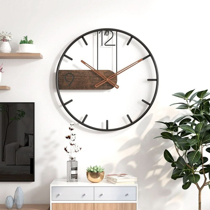 Minimalist Wood and Metal Wall Clock With Large Open Face