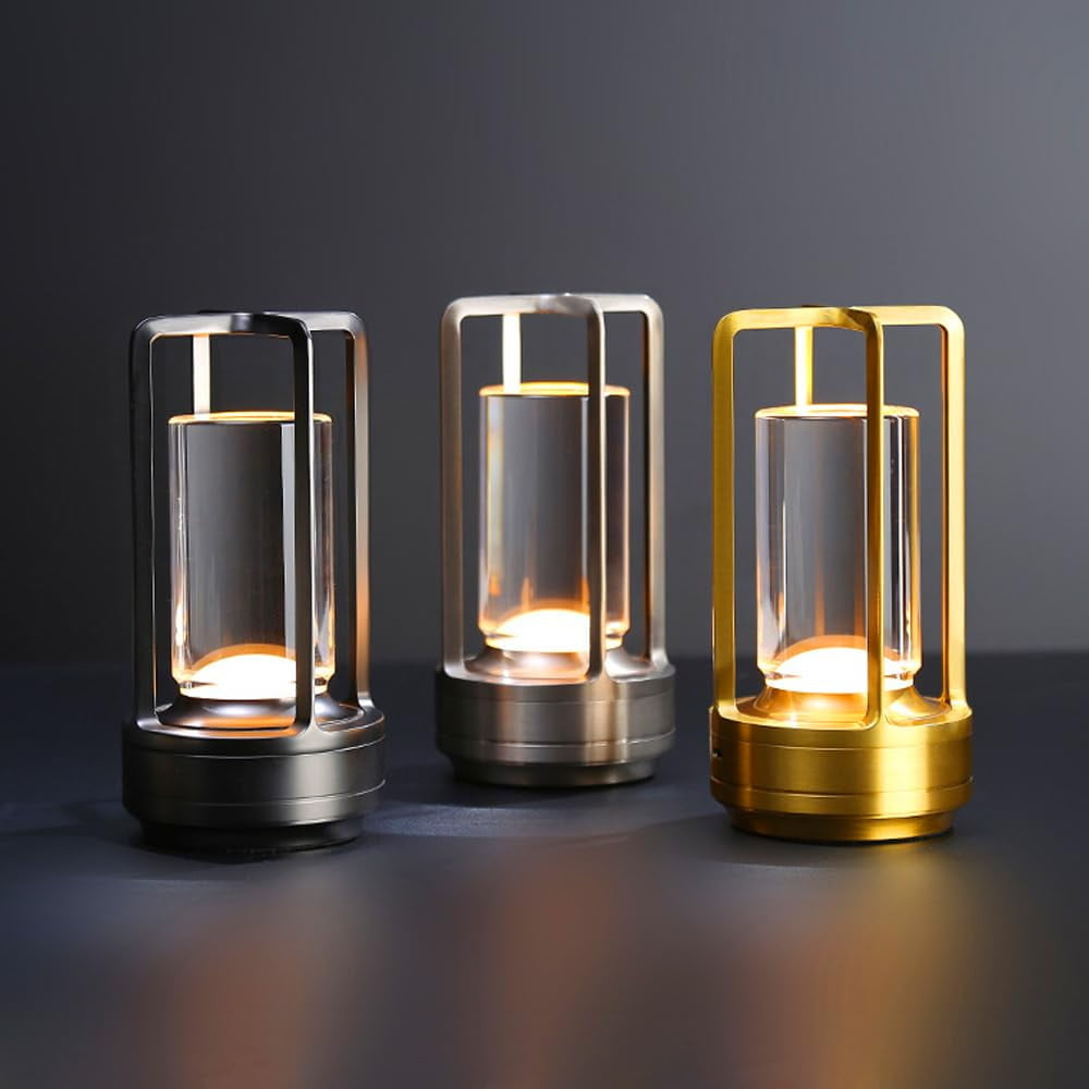contemporary Metallic Frame Lantern With Glass Cylinder