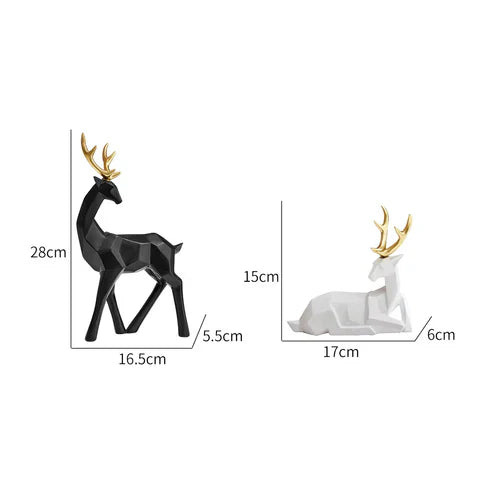 Geometric Resin Deer Figurine With Gold Antlers