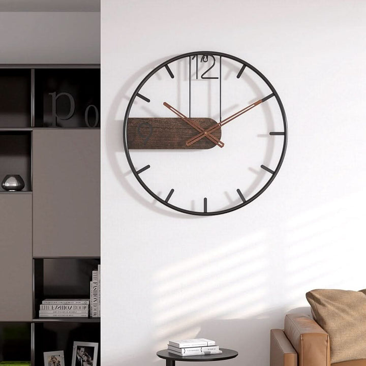 Minimalist Wood and Metal Wall Clock With Large Open Face