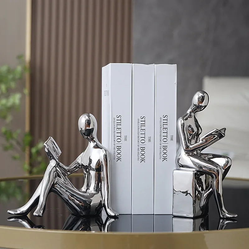 contemporary Metal Bookends With Glossy Figurative Design