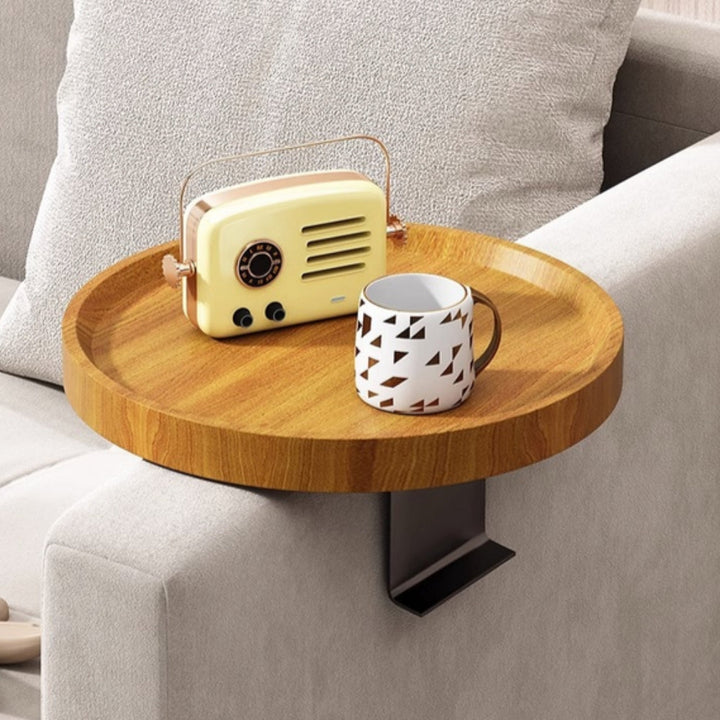 Contemporary Walnut Wood Armrest Tray With Clamp Attachment