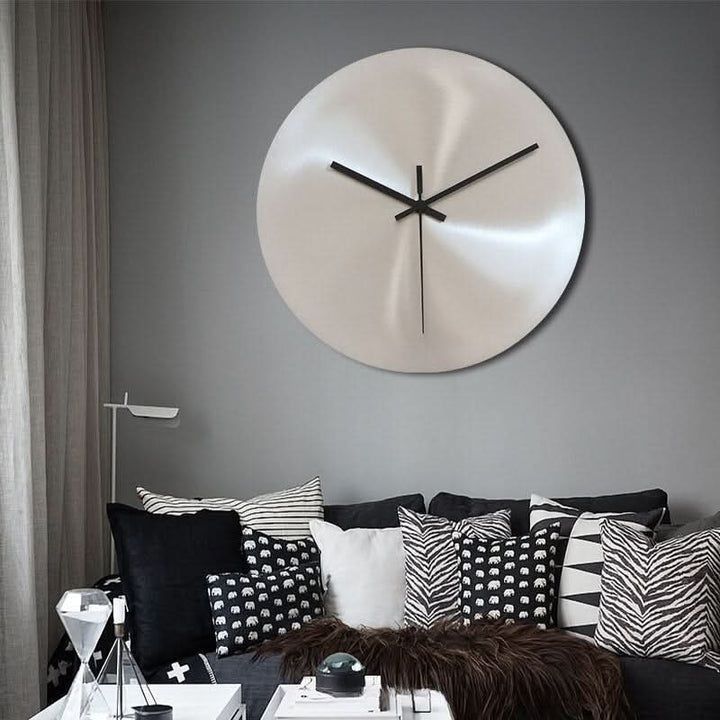 Minimalist Brushed Metal Wall Clock With Black Hands