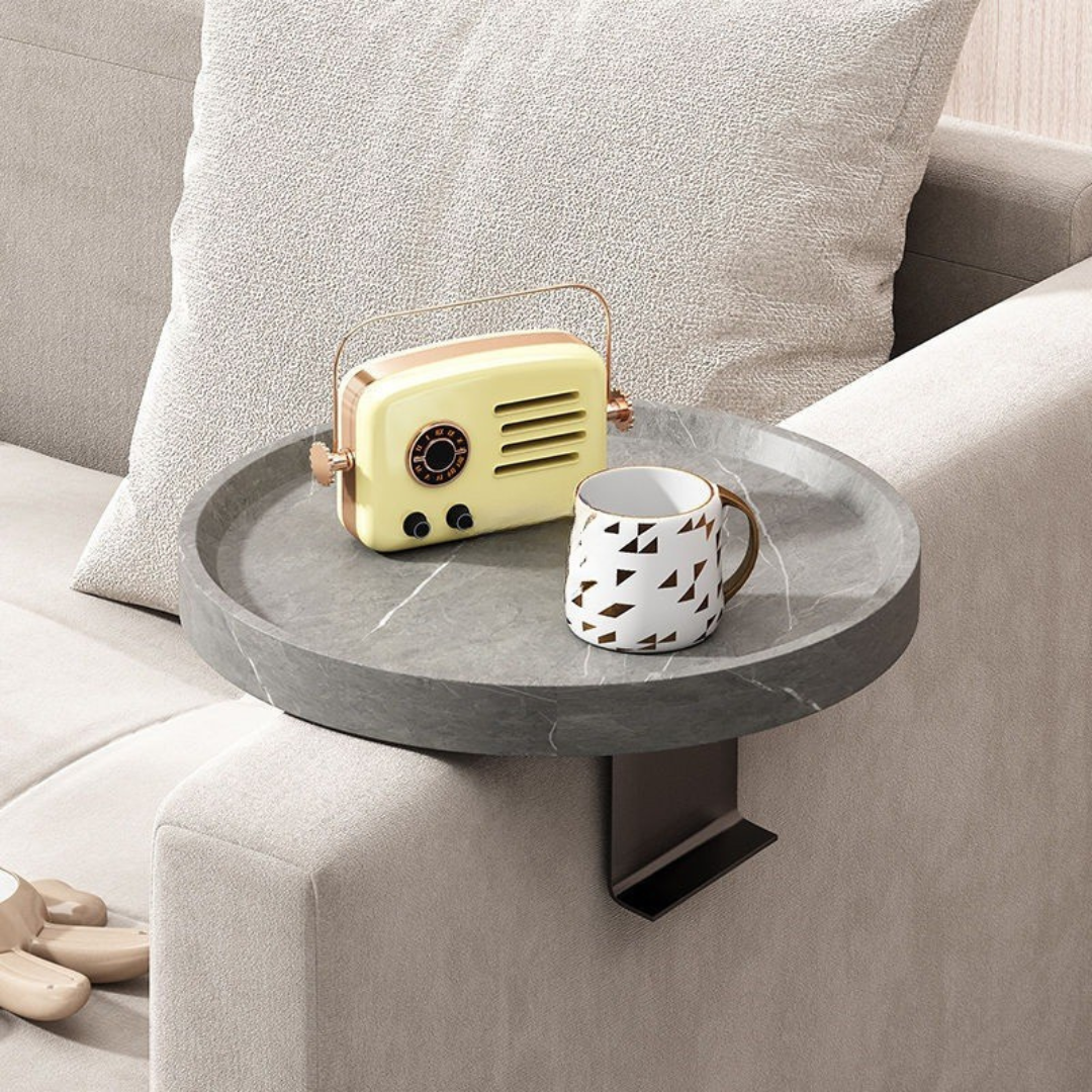 Contemporary Walnut Wood Armrest Tray With Clamp Attachment