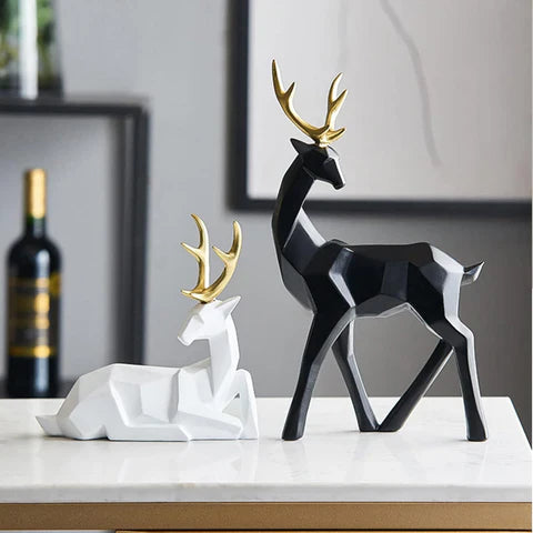 Geometric Resin Deer Figurine With Gold Antlers