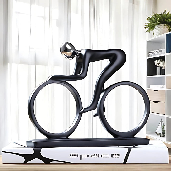 Nordic Metal Cyclist Sculpture With Abstract Form