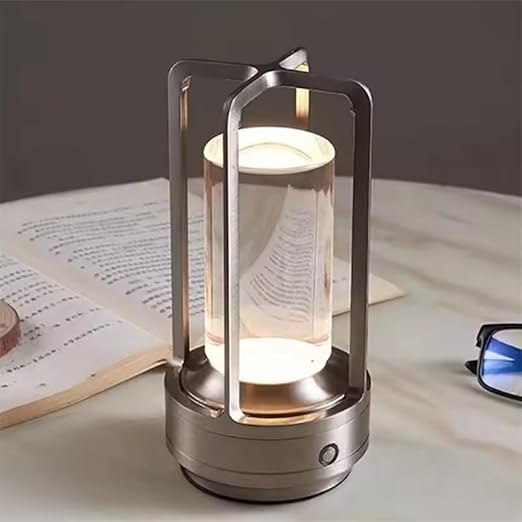 contemporary Metallic Frame Lantern With Glass Cylinder