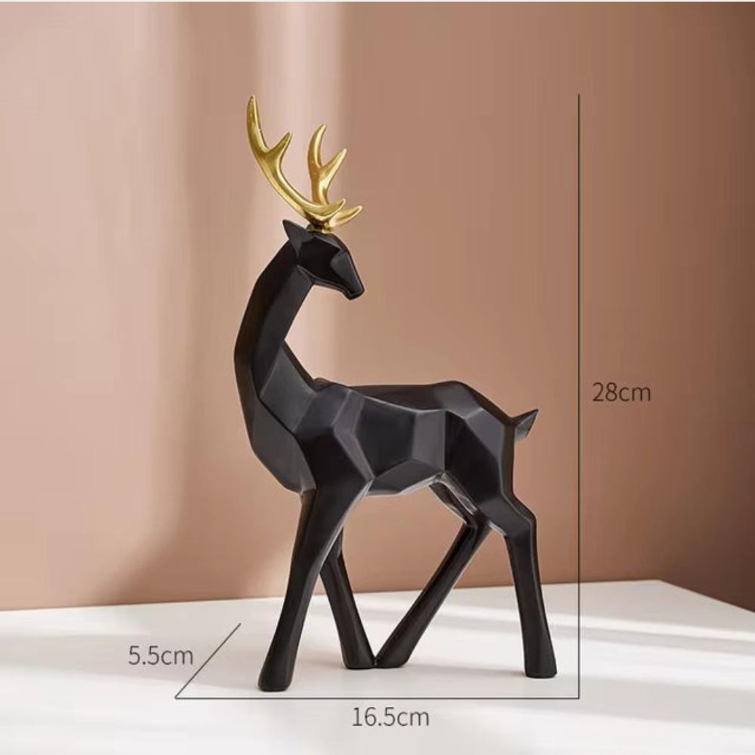 Geometric Resin Deer Figurine With Gold Antlers