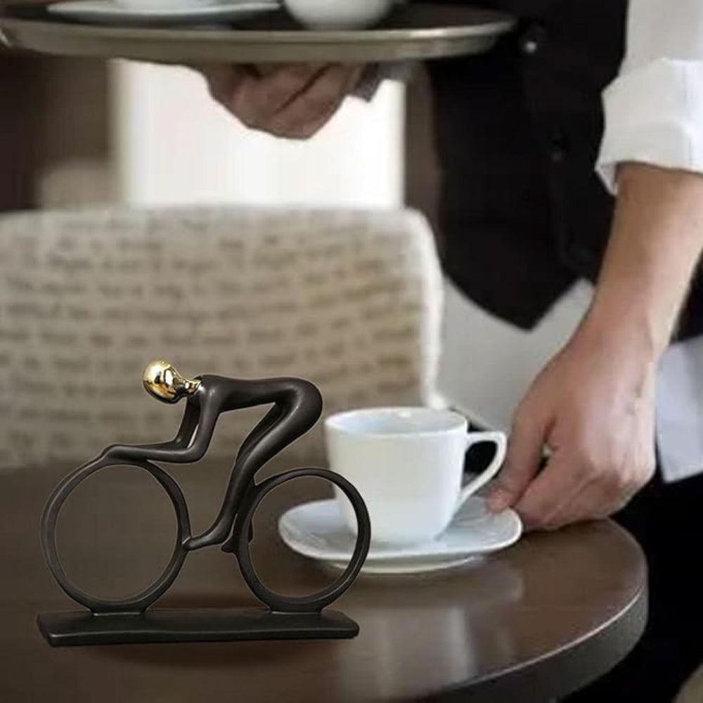 Nordic Metal Cyclist Sculpture With Abstract Form