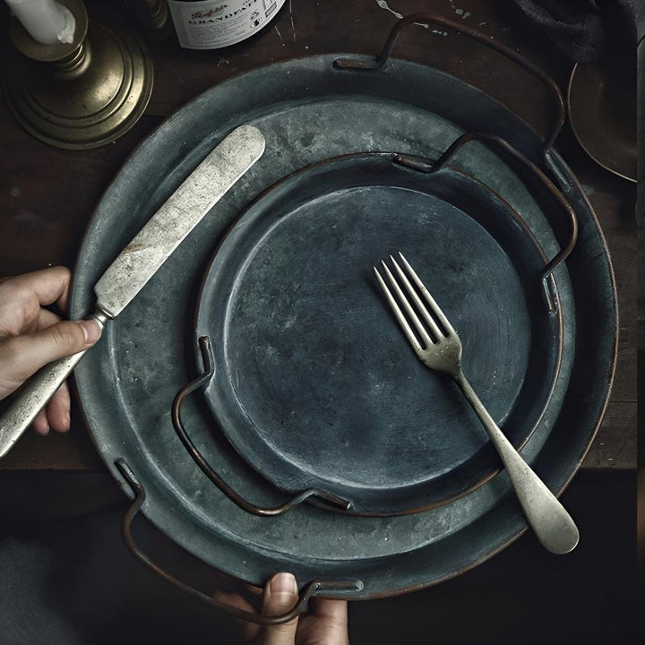 Industrial Metal Serving Tray With Handle Cutouts