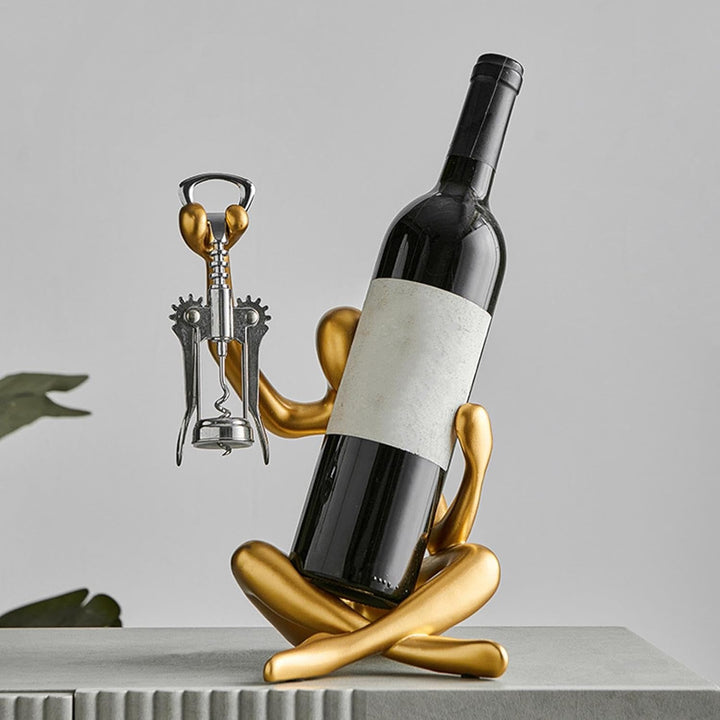 contemporary Resin Wine Rack Sculpture With Corkscrew Holder
