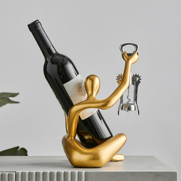 contemporary Resin Wine Rack Sculpture With Corkscrew Holder