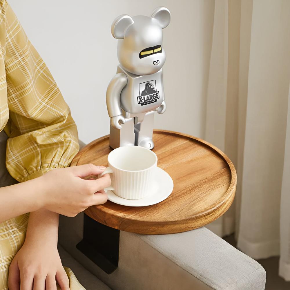 Contemporary Walnut Wood Armrest Tray With Clamp Attachment