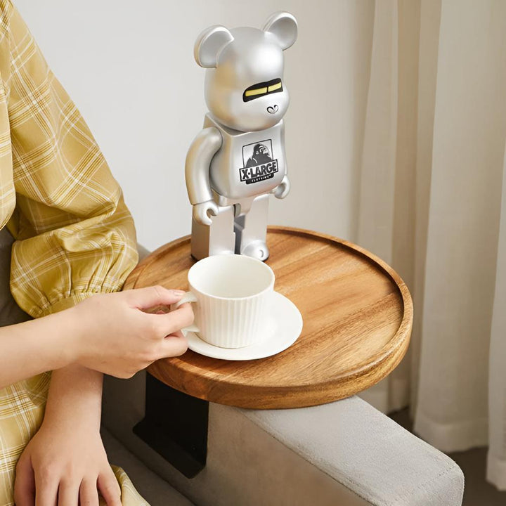 Contemporary Walnut Wood Armrest Tray With Clamp Attachment