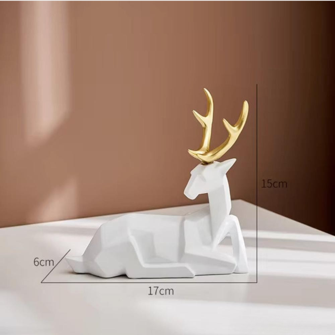 Geometric Resin Deer Figurine With Gold Antlers