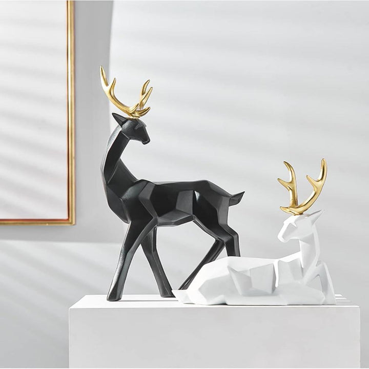 Geometric Resin Deer Figurine With Gold Antlers