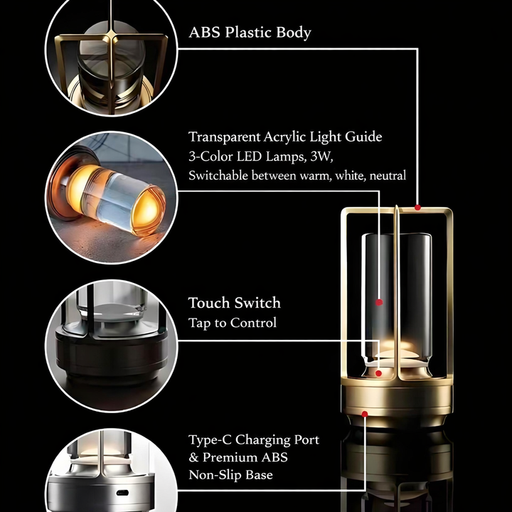 Nordic Touch-Control Table Lantern With Metal Frame & Acrylic Casing