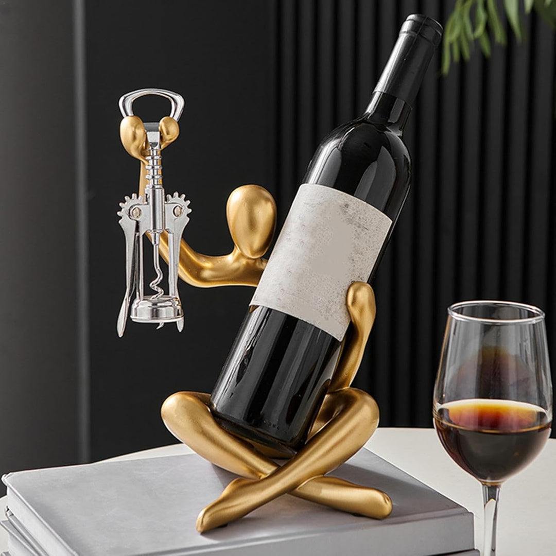 contemporary Resin Wine Rack Sculpture With Corkscrew Holder