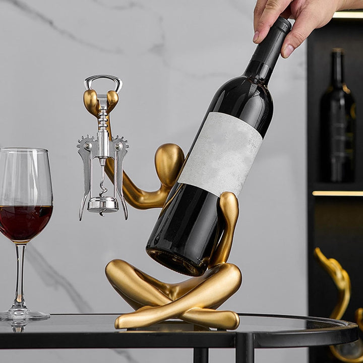 contemporary Resin Wine Rack Sculpture With Corkscrew Holder