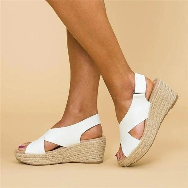 Elara Leather Espadrille Wedges