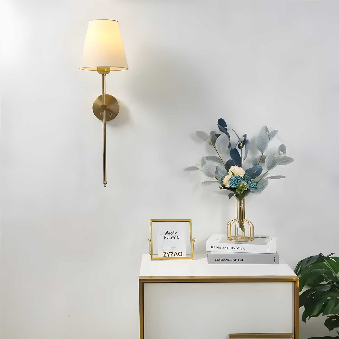 contemporary Brass Wall Lamp with Tapered Shade