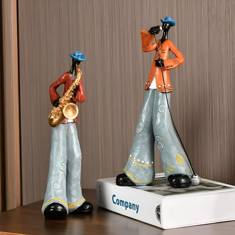 Eclectic Resin Figurine Set With Stylized Musicians