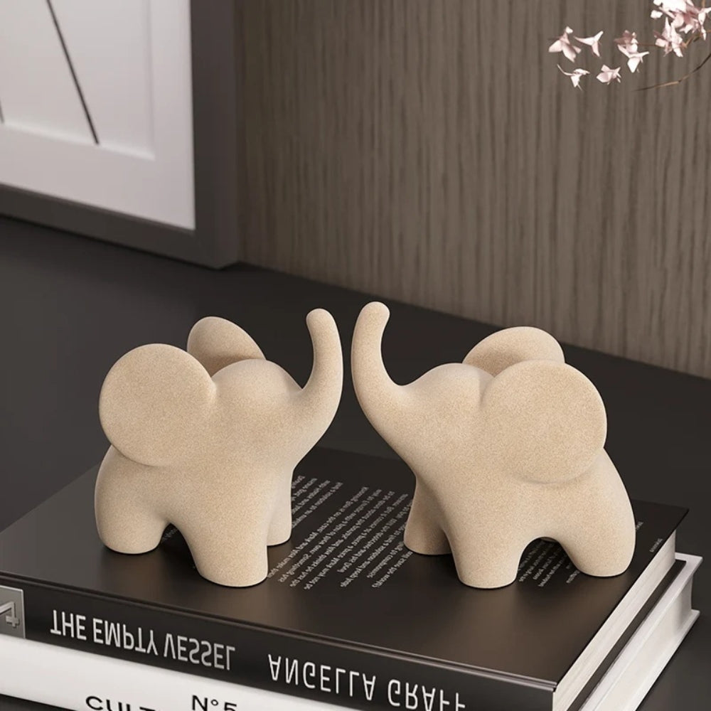contemporary Resin Elephant Figurine With Uplifted Trunk