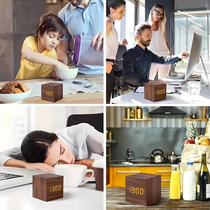 Wood Grain LED Alarm Clock With Temperature Display