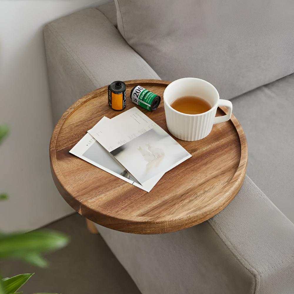 Contemporary Walnut Wood Armrest Tray With Clamp Attachment
