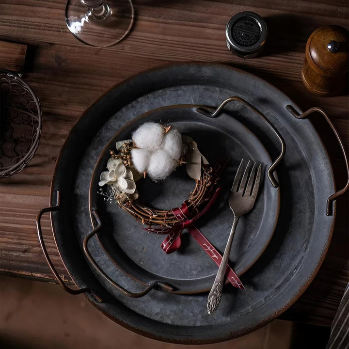 Industrial Metal Serving Tray With Handle Cutouts