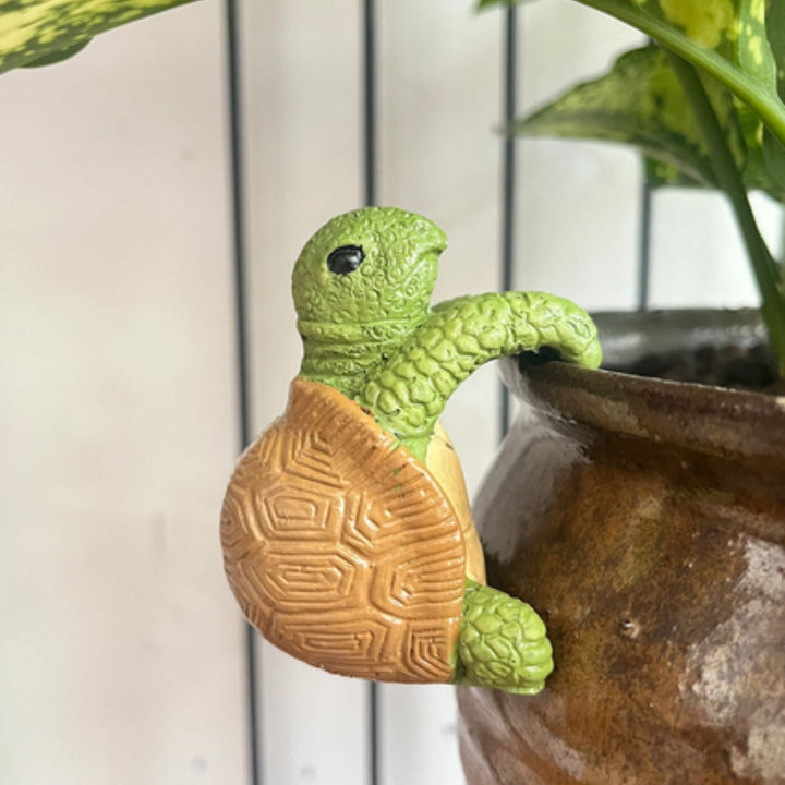 Playful Resin Turtle Hanging Pot Ornament