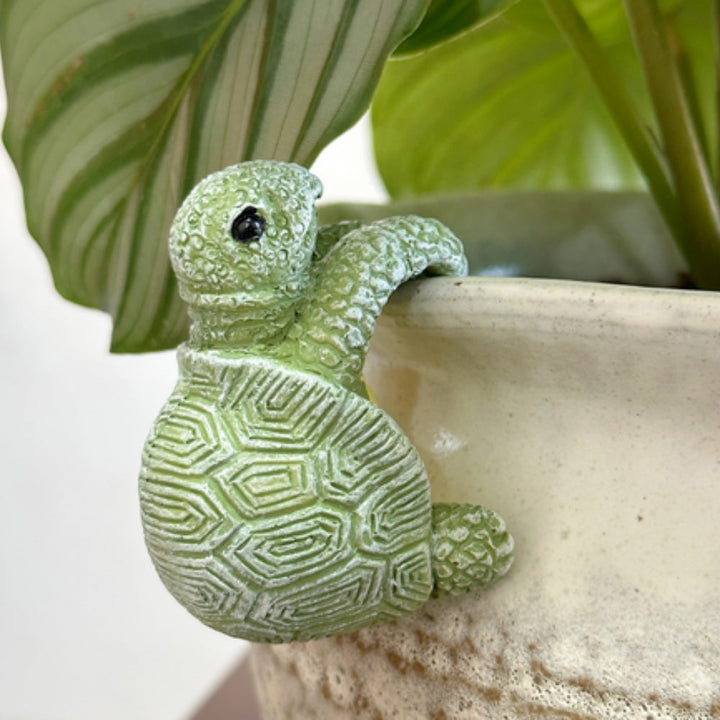 Playful Resin Turtle Hanging Pot Ornament