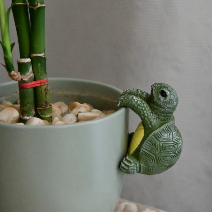 Playful Resin Turtle Hanging Pot Ornament