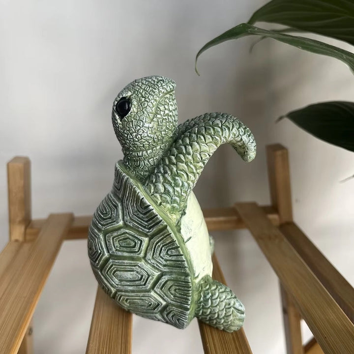Playful Resin Turtle Hanging Pot Ornament