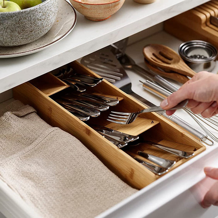 Minimalist Bamboo Cutlery Organizer with Multi-Compartment Design