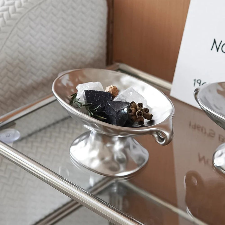 contemporary Hammered Metal Oval Tray With Dual Handles