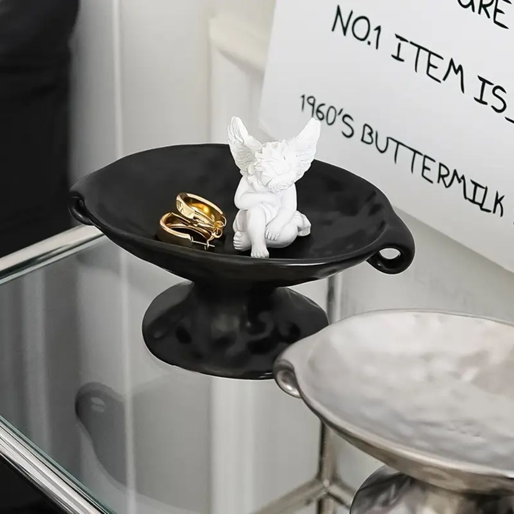 contemporary Hammered Metal Oval Tray With Dual Handles