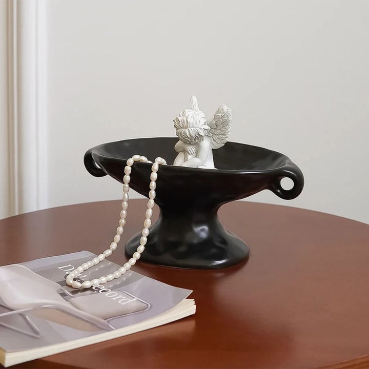 contemporary Hammered Metal Oval Tray With Dual Handles