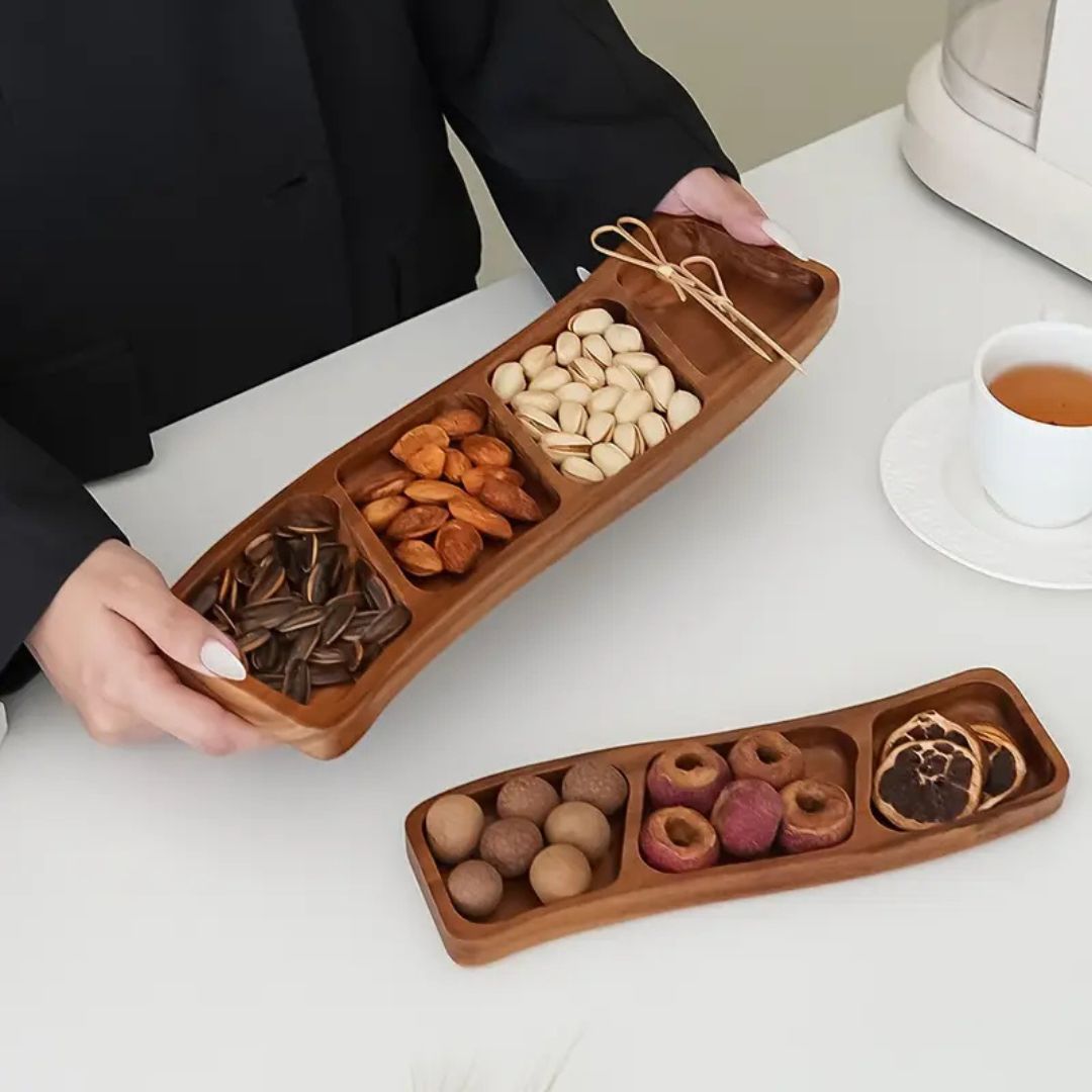 Minimalist Wooden Serving Tray With Divided Compartments