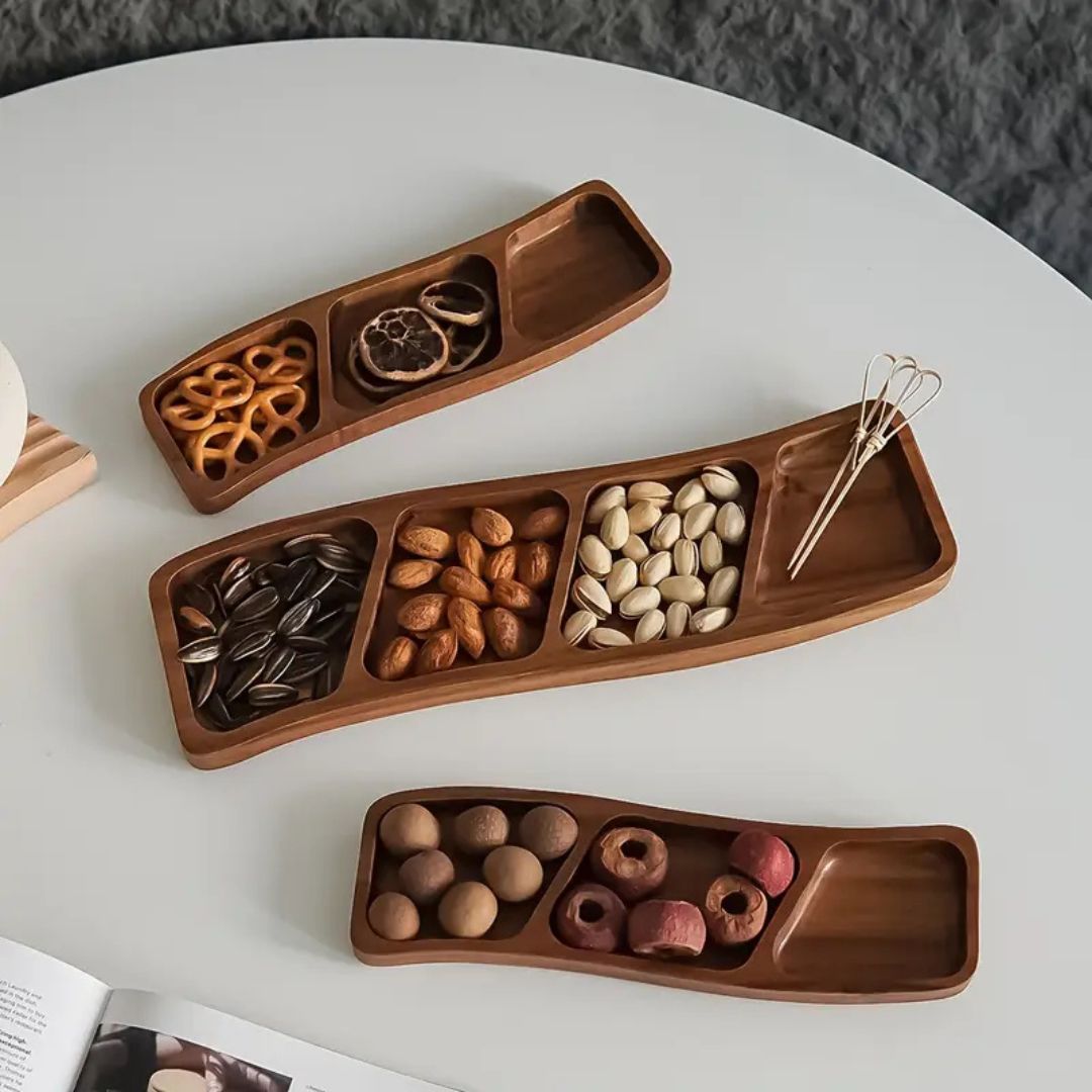Minimalist Wooden Serving Tray With Divided Compartments